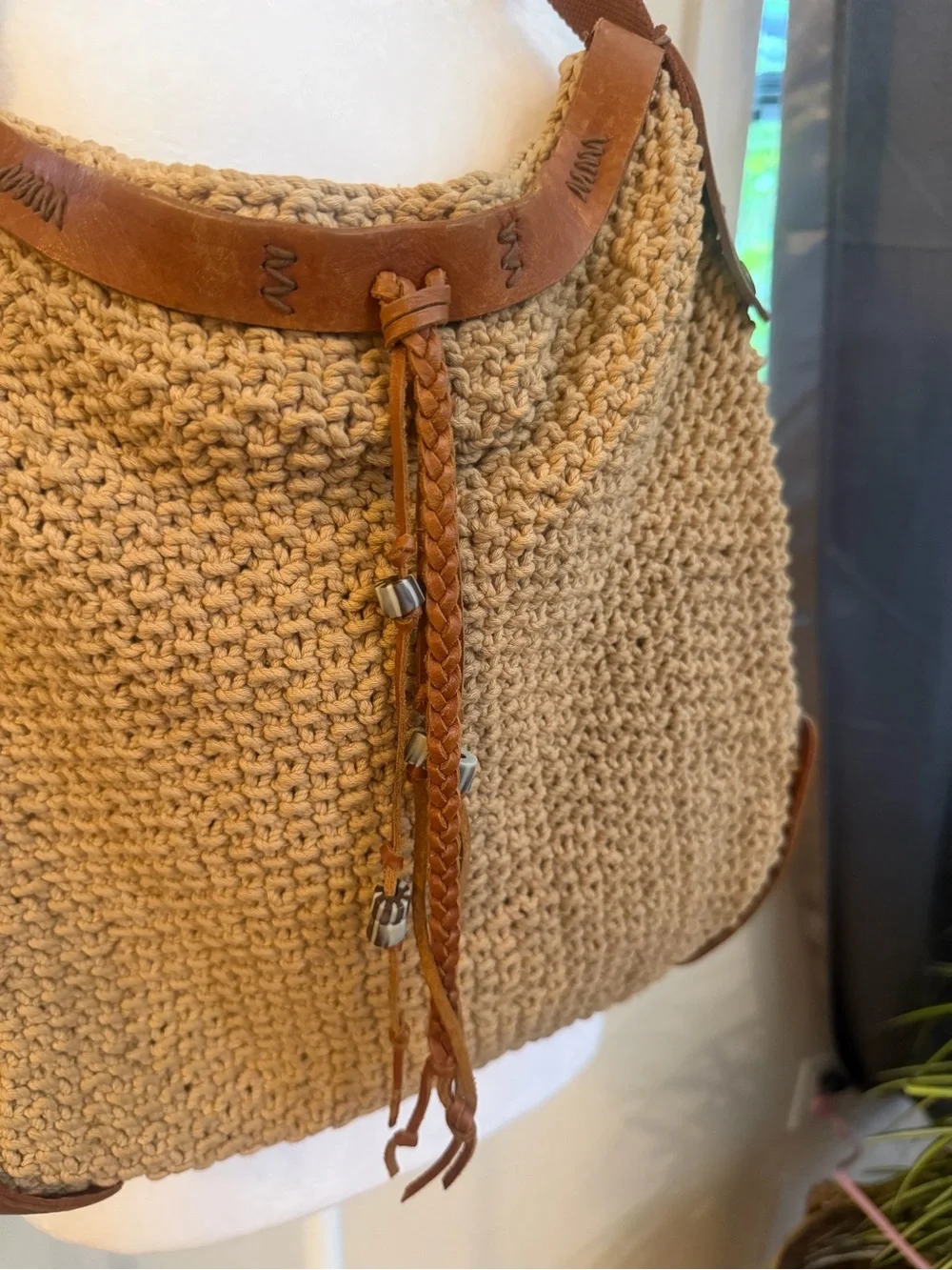 Lucky Brand Crochet Hobo Shoulder Bag | Leather Trim | Boho Festival Purse
